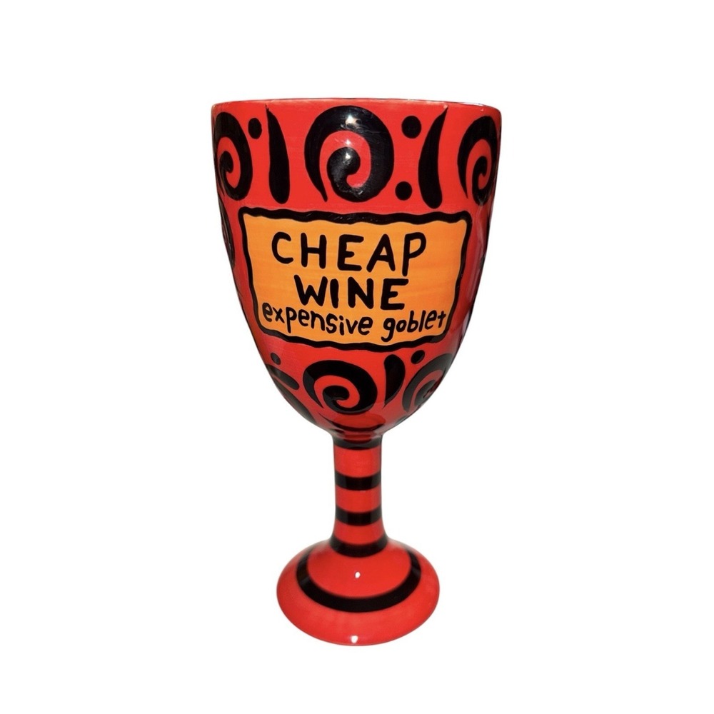 Rare Lorrie Veasey Our Name is Mud Goblet Red  (Cheap Wine expensive goblet)